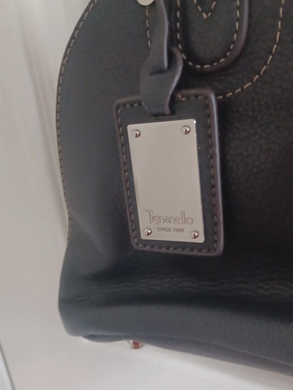 Tignanello Classic Black Geniune Leather Dome Satchel Bag. NWOT